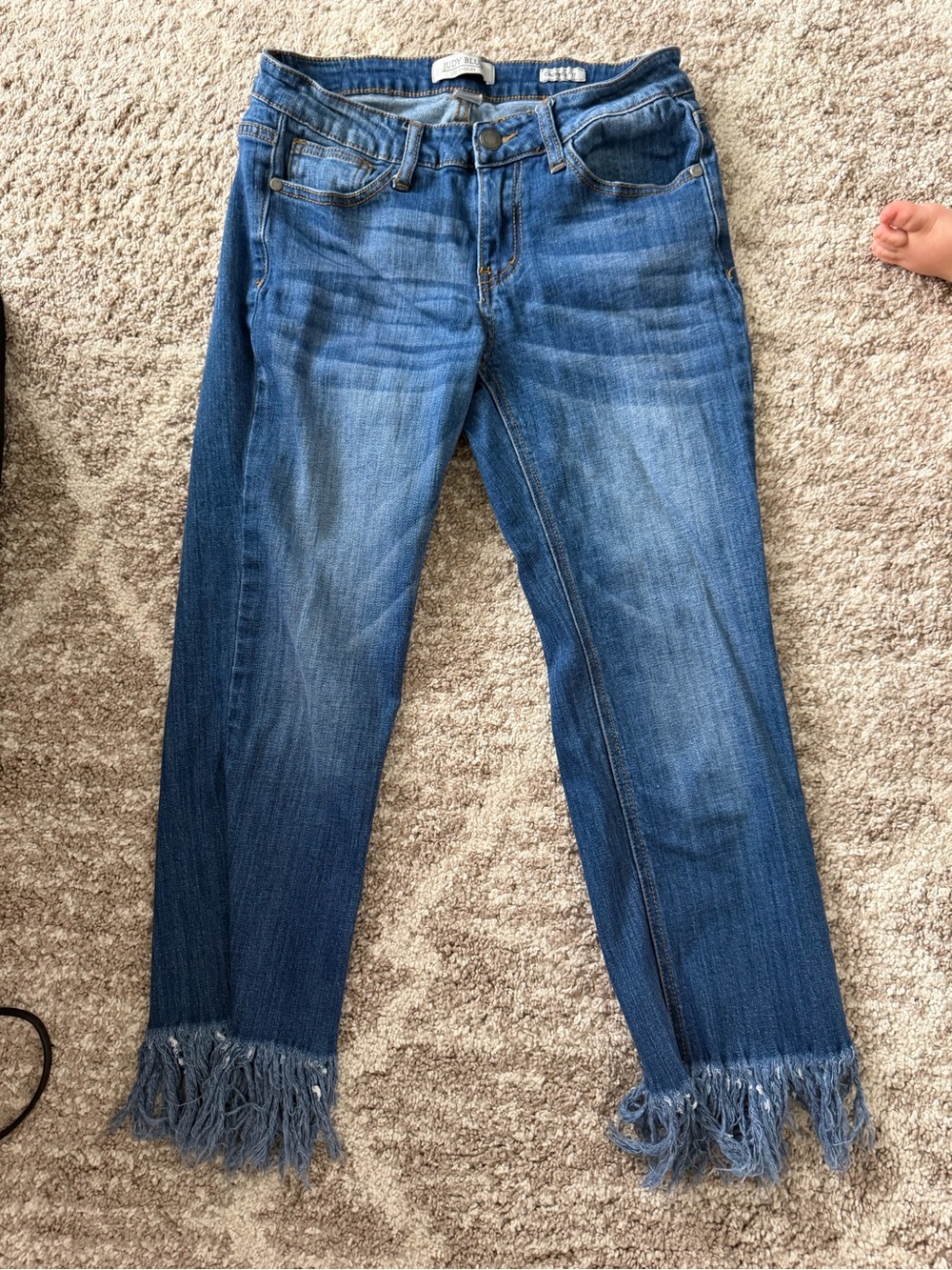 Judy Blue Two-Tone Blue Frayed Hem Ankle Jeans